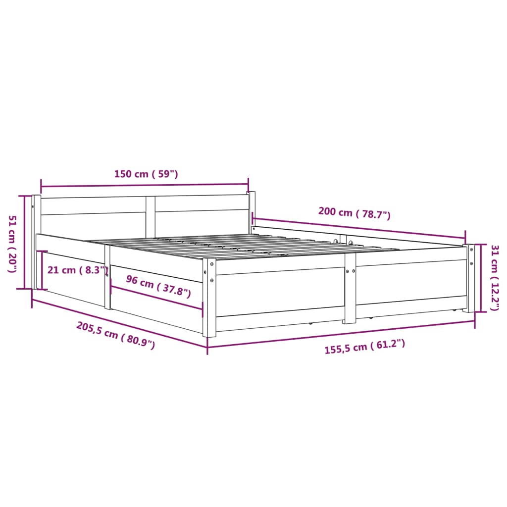 Bedframe Met Lades 150X200 Cm 5Ft King Size