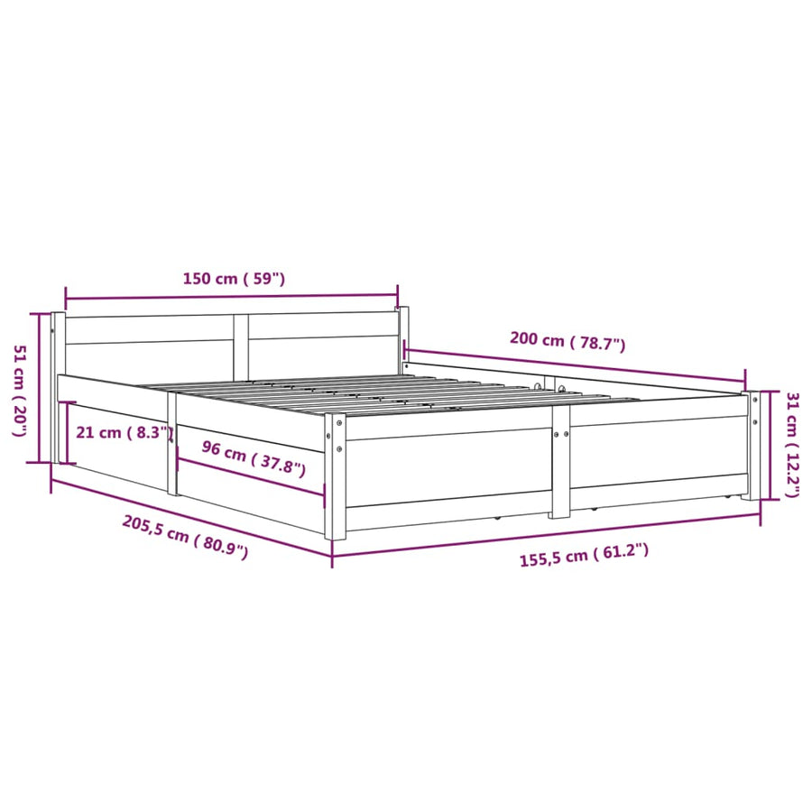 Bedframe Met Lades 150X200 Cm 5Ft King Size