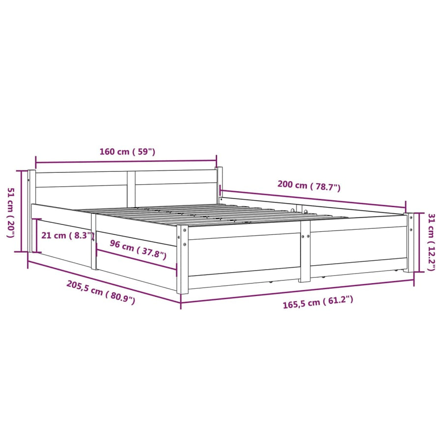 Bedframe Met Lades Wit 160X200 Cm