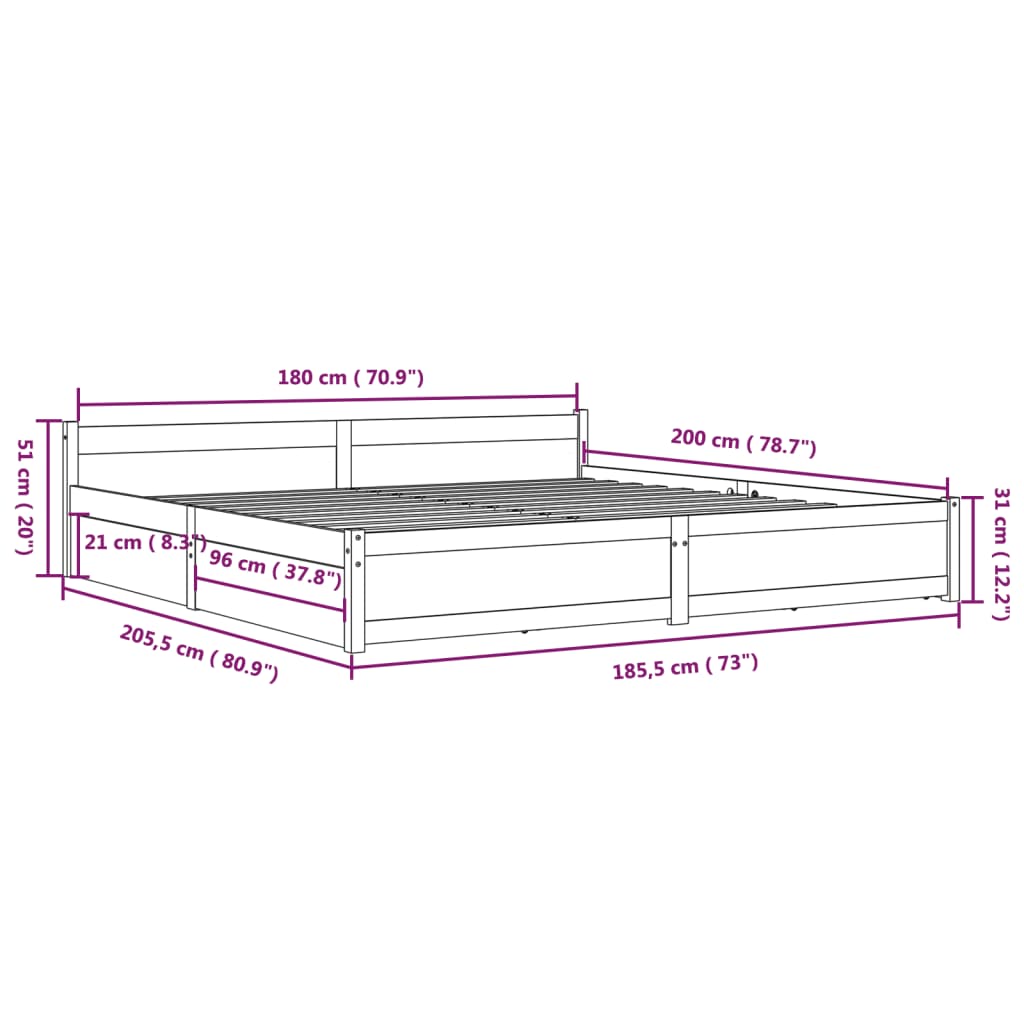 Bedframe Met Lades Wit 180X200 Cm 6Ft Super King