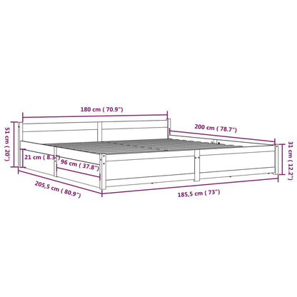 Bedframe Met Lades Wit 180X200 Cm 6Ft Super King