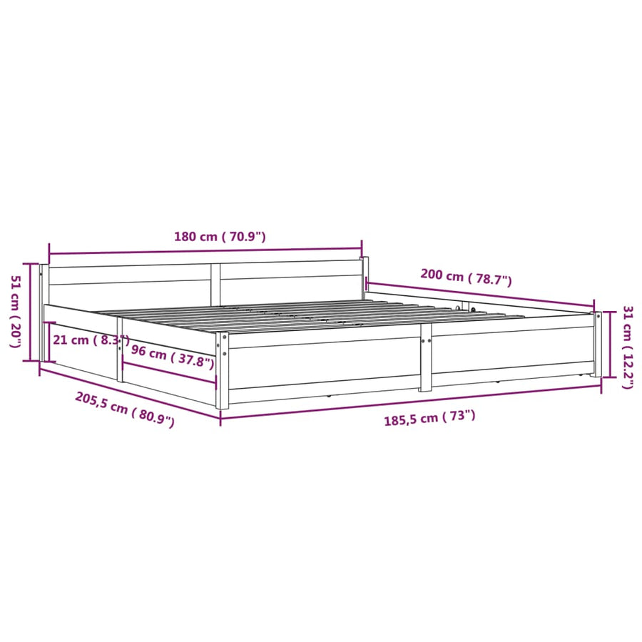 Bedframe Met Lades Wit 180X200 Cm 6Ft Super King