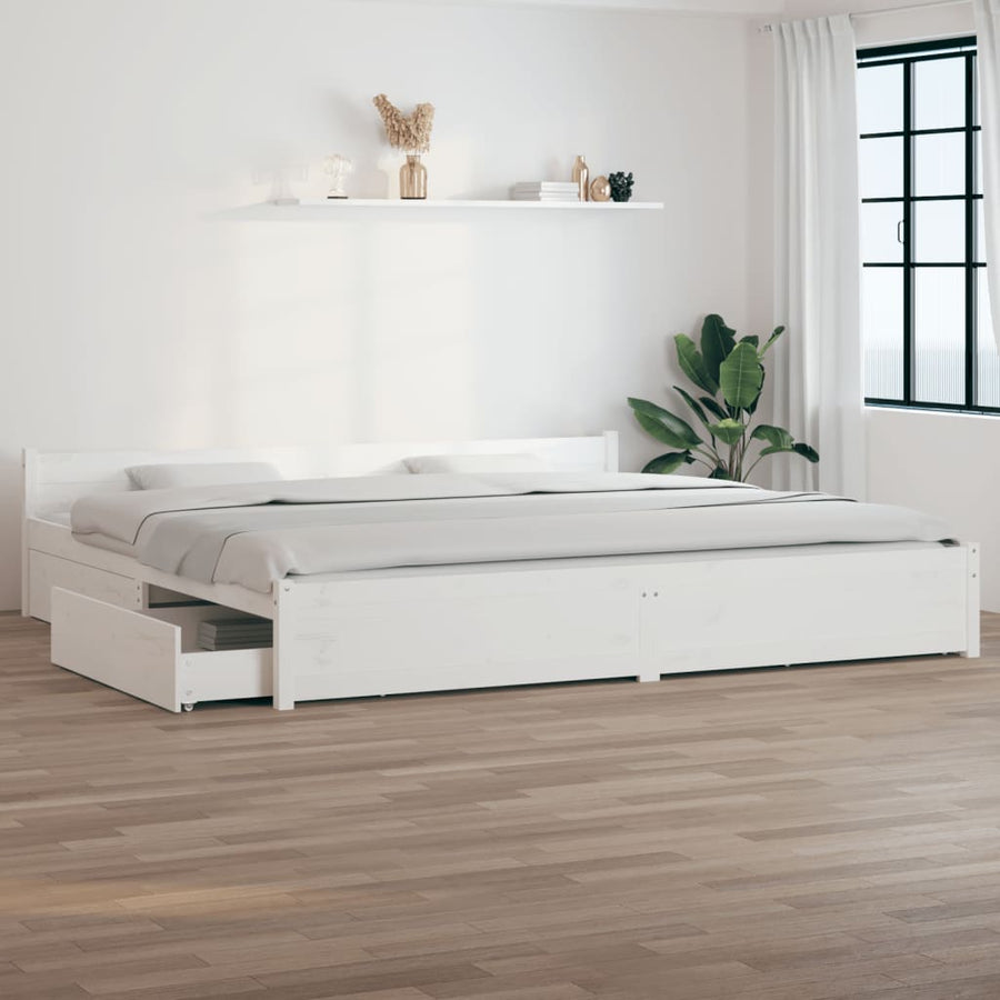 Bedframe Met Lades Wit 180X200 Cm 6Ft Super King