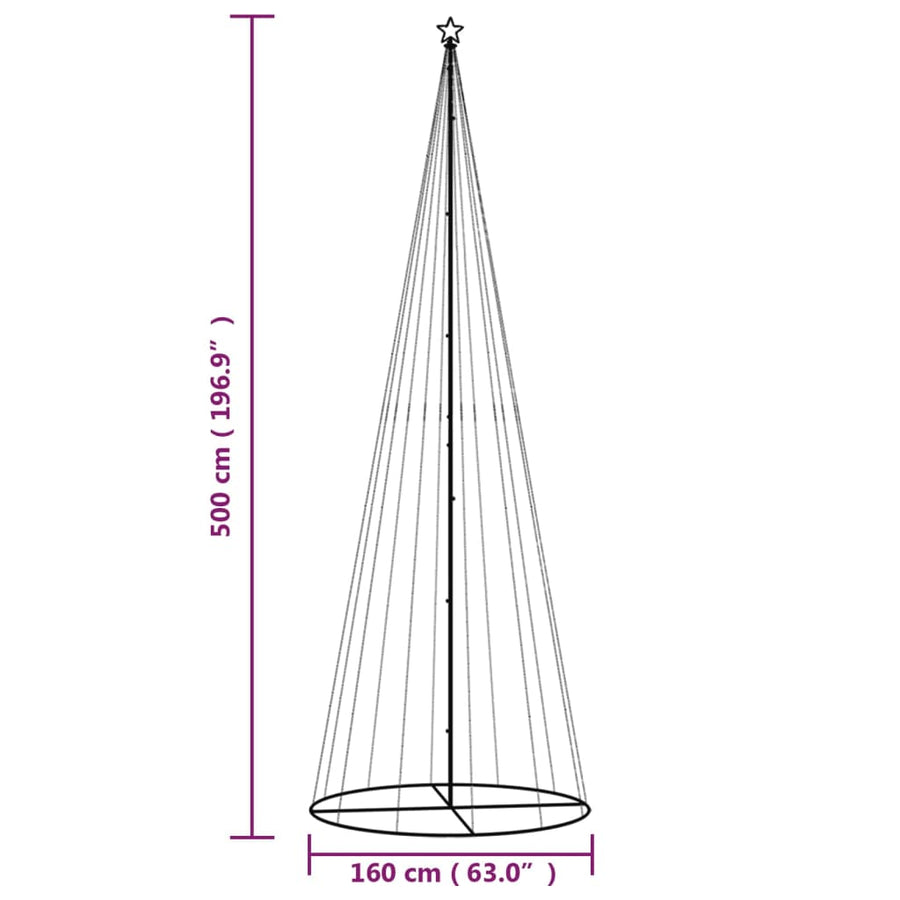 Kegelkerstboom 732 LED's meerkleurig 160x500 cm