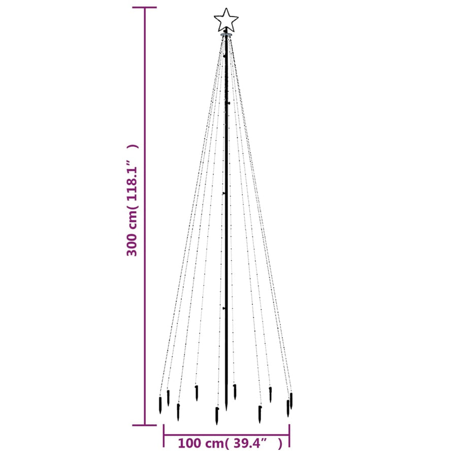 Kerstboom Met Grondpin 30 Led's 300 Cm 300 x 100 cm Warmwit