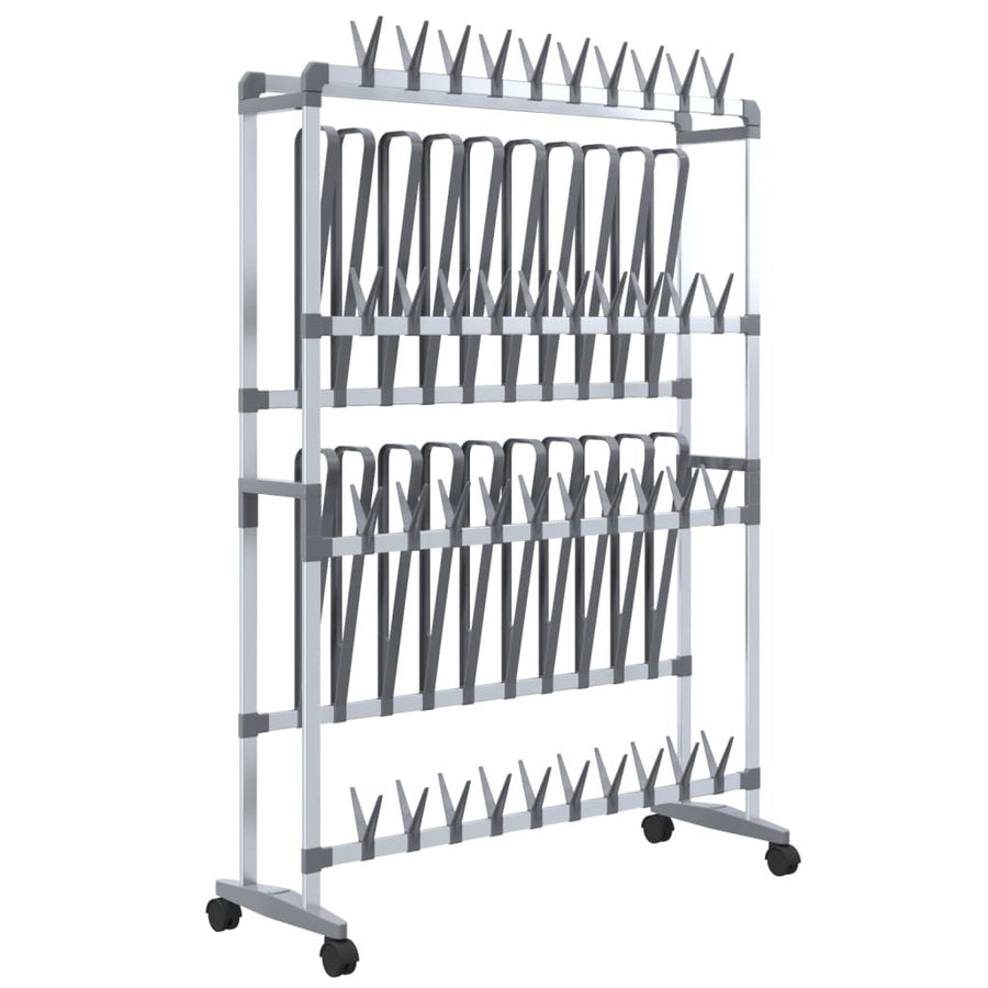 Schoenenrek Met Wieltjes 89X27X120 Cm Zilverkleurig
