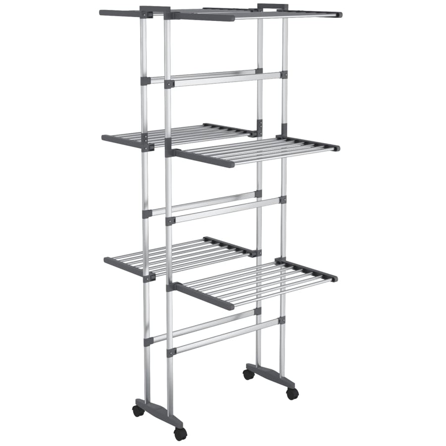 Droogrek 3-Laags Met Wieltjes 60X70X129 Cm Zilverkleurig
