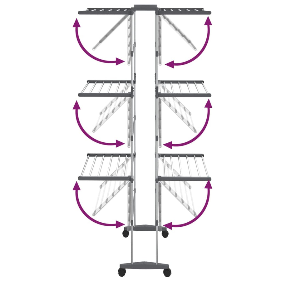 Droogrek 3-Laags Met Wieltjes 60X70X129 Cm Zilverkleurig