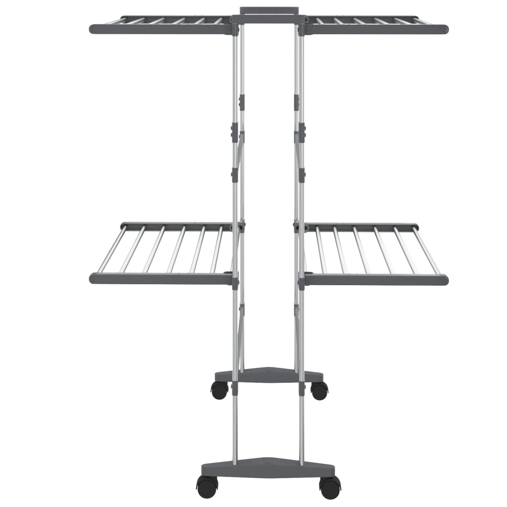 Droogrek 2-Laags Met Wieltjes Zilverkleurig 60 x 70 x 106 cm