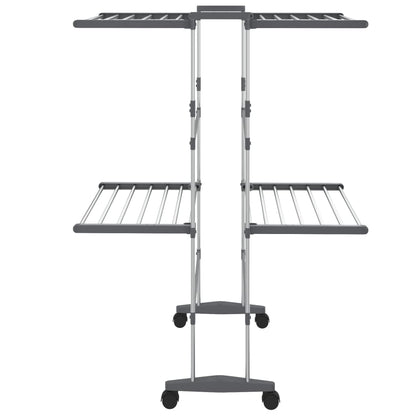 Droogrek 2-Laags Met Wieltjes Zilverkleurig 60 x 70 x 106 cm