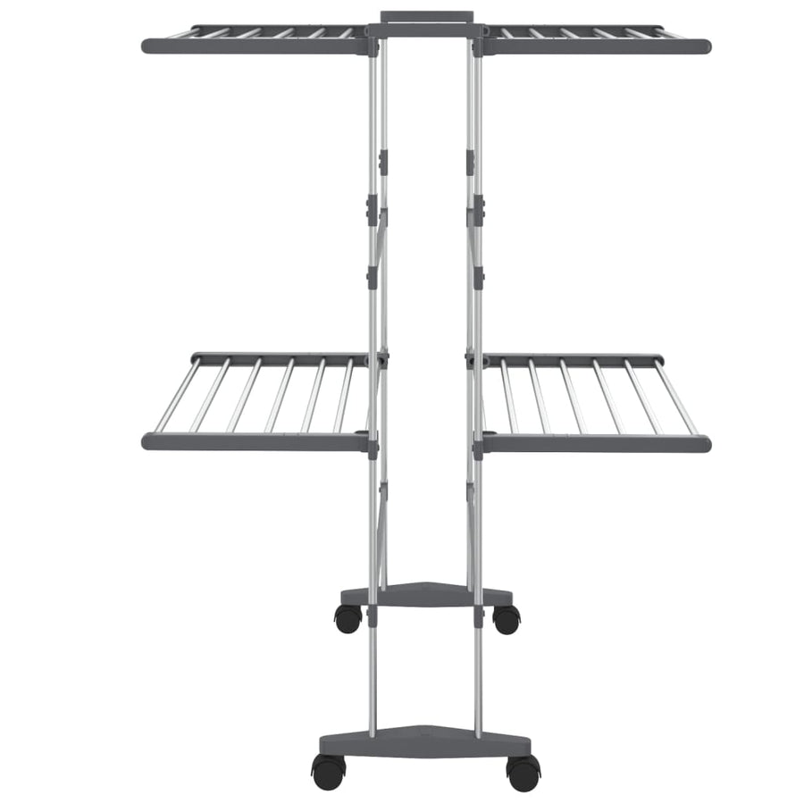 Droogrek 2-Laags Met Wieltjes Zilverkleurig 60 x 70 x 106 cm