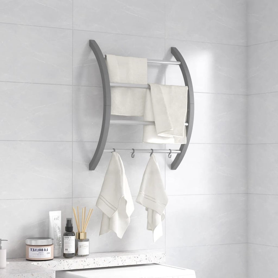 Handdoekenrek Met Haken Aluminium Zilverkleurig 56 x 16 x 72 cm