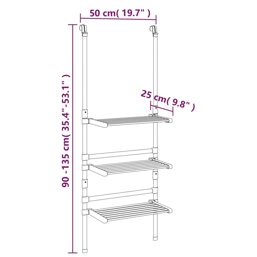 Droogrek 3-Laags Hangend Aluminium 50 x 25 x 135 cm