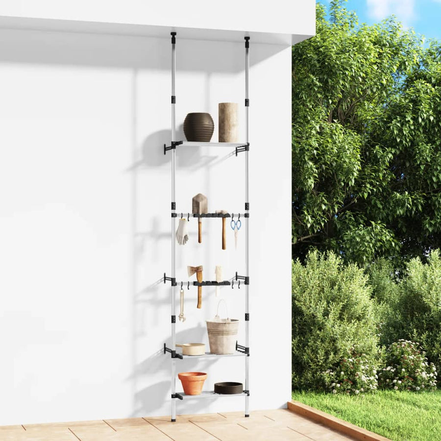 Tuinrek Met 3 Schappen Telescopisch Aluminium Zilverkleurig 66 x 32 x 300 cm