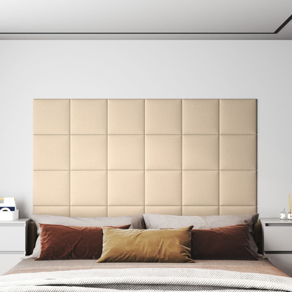Wandpanelen 12 st 1,08 m² 30x30 cm stof crèmekleurig 30 x 30 cm Rechthoekig