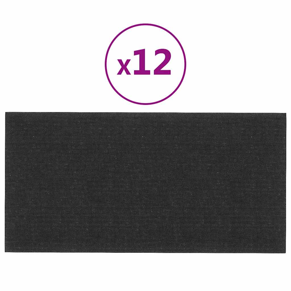 Wandpanelen 12 st 2,16 m² 60x30 cm stof zwart