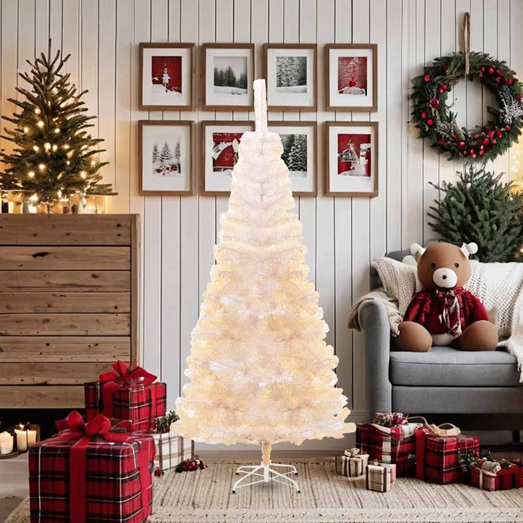 Kunstkerstboom Met Iriserende Uiteinden 180 Cm Pvc Wit 180 x 90 cm