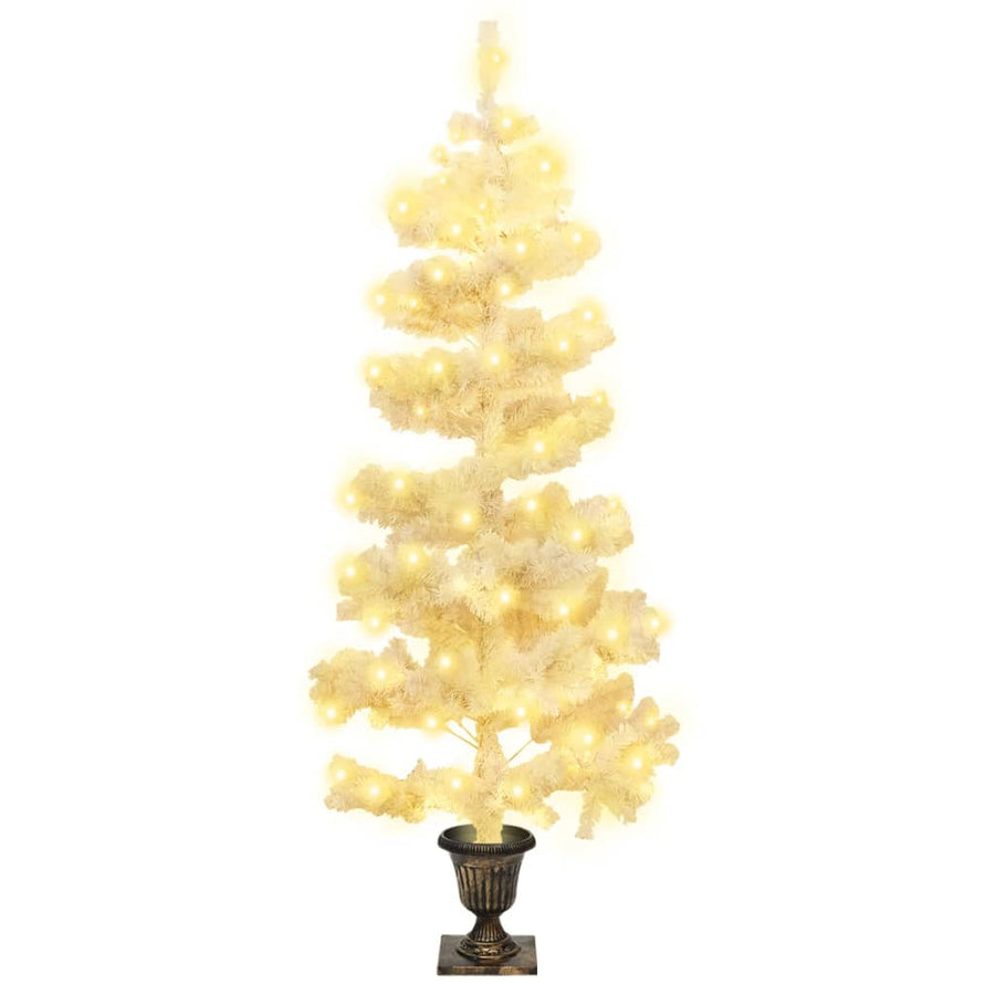 Kunstkerstboom met verlichting en pot 120 cm PVC wit