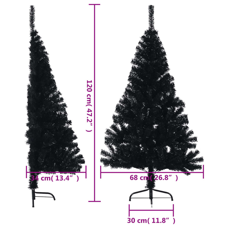 Kunstkerstboom Met Standaard Half 120 Cm Pvc 120 x 68 cm Zwart