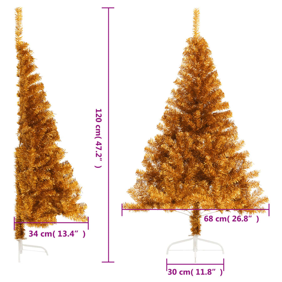 Kunstkerstboom Half Met Standaard 120 Cm Pet Kleurig Goud 120 x 68 cm