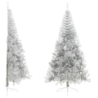 Kunstkerstboom half met standaard 210 cm PET zilverkleurig