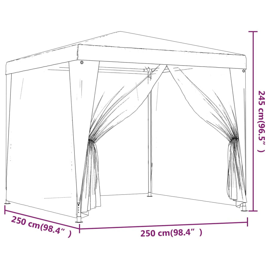 Partytent Met 4 Mesh Zijwanden 2,5X2,5 M Hdpe Rood 2.5 x 2.5 m