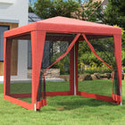 Partytent 2,5x2,5 m HDPE rood met 4 mesh zijwanden