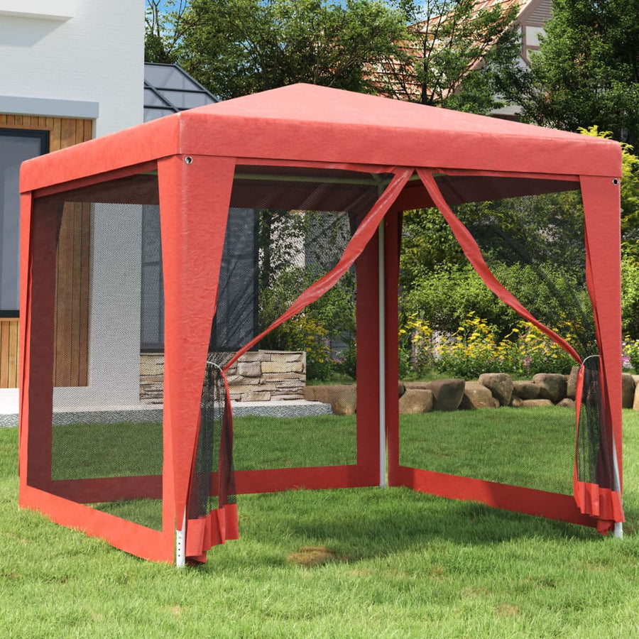 Partytent Met 4 Mesh Zijwanden 2,5X2,5 M Hdpe Rood 2.5 x 2.5 m