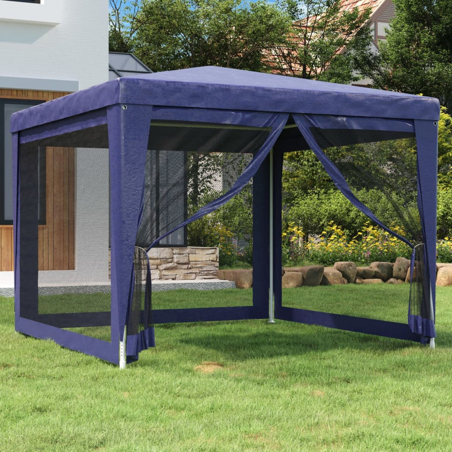 Partytent Met 4 Mesh Zijwanden 3X3 M Hdpe Blauw 3 x 3 m
