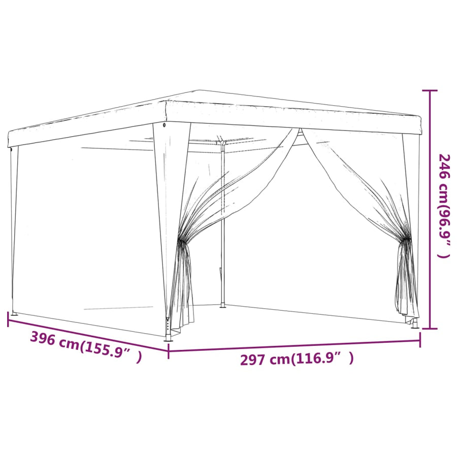 Partytent Met 4 Mesh Zijwanden 3X4 M Hdpe Blauw 3 x 4 m
