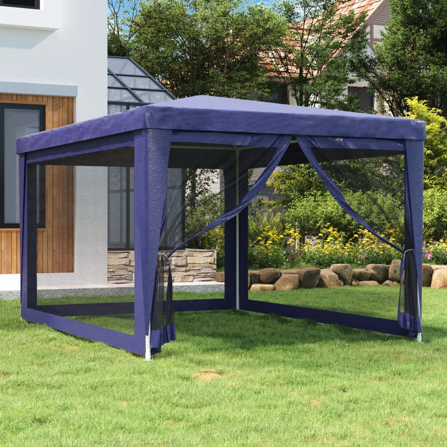 Partytent Met 4 Mesh Zijwanden 3X4 M Hdpe Blauw 3 x 4 m