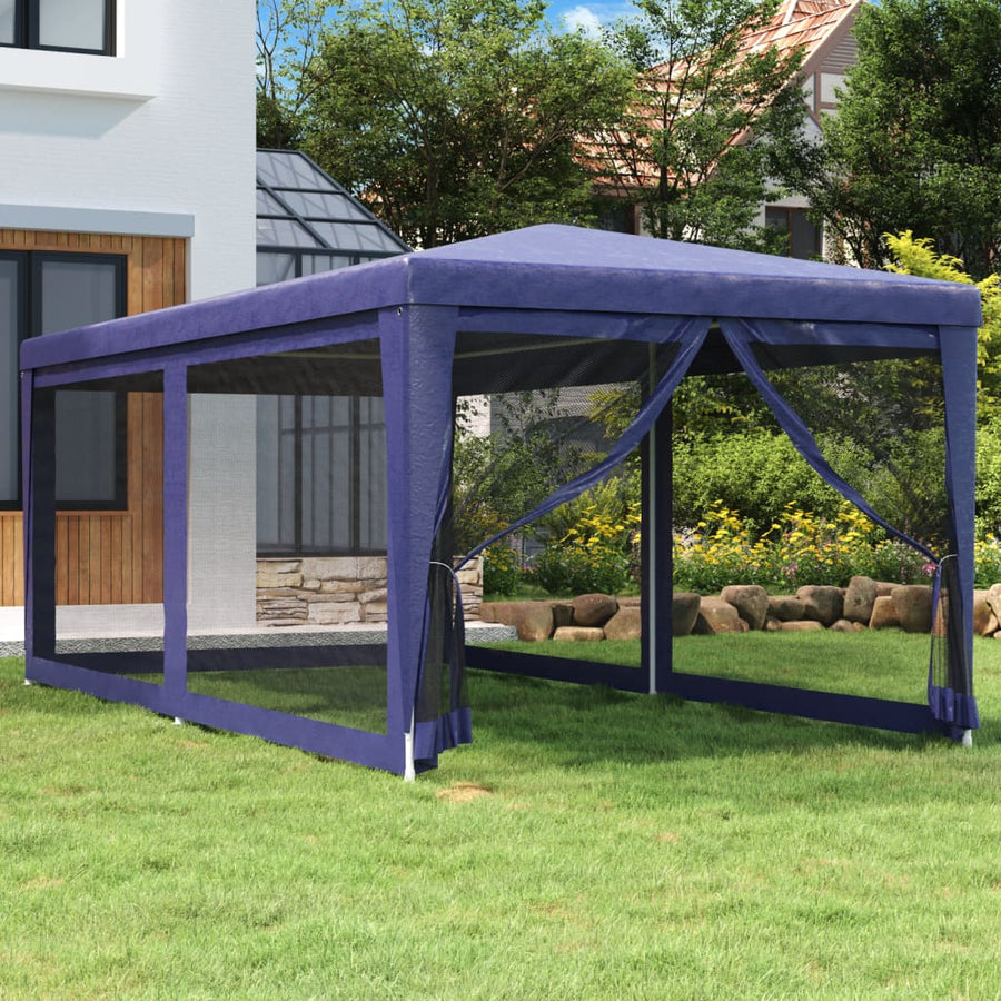 Partytent Met 6 Mesh Zijwanden 3X6 M Hdpe Blauw 3 x 6 m