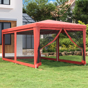 Partytent 3x6 m HDPE rood met 6 mesh zijwanden