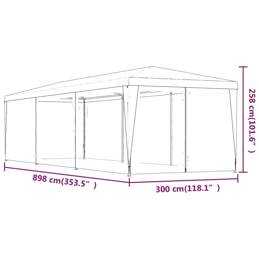 Partytent Met 8 Mesh Zijwanden Hdpe 1 3 x 9 m Blauw