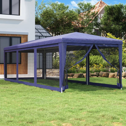 Partytent Met 8 Mesh Zijwanden Hdpe 1 3 x 9 m Blauw