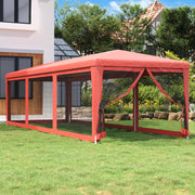 Partytent 3x9 m HDPE rood met 8 mesh zijwanden