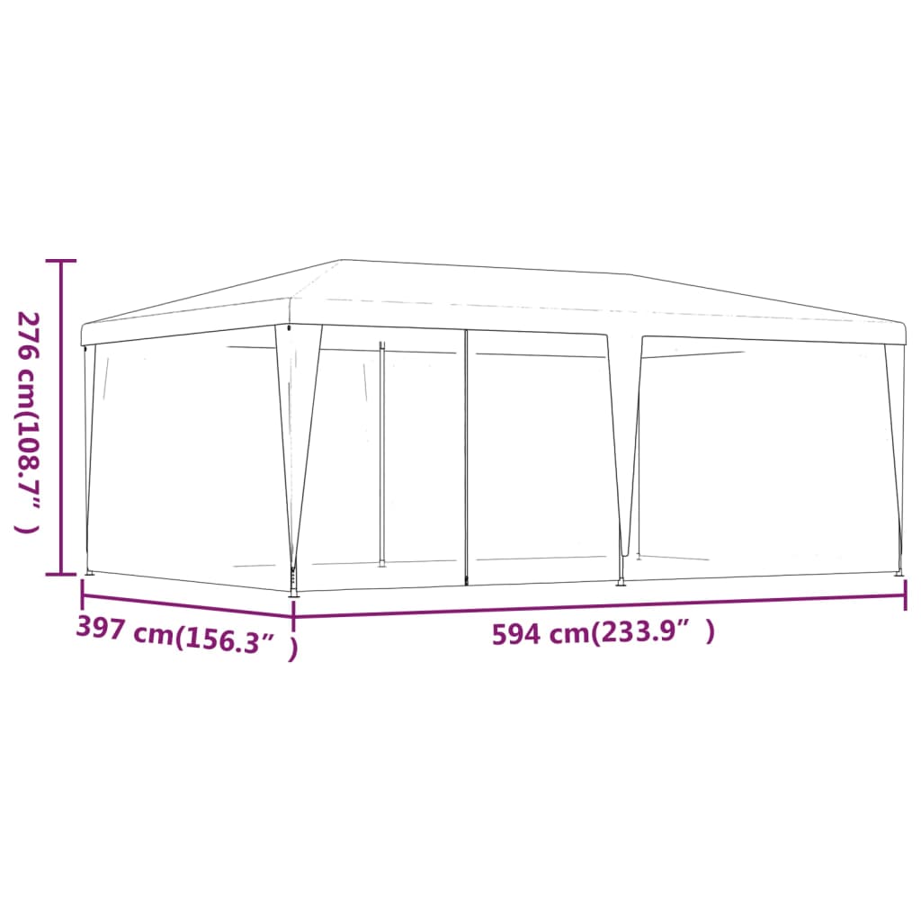 Partytent met 6 mesh zijwanden 6x4 m HDPE groen