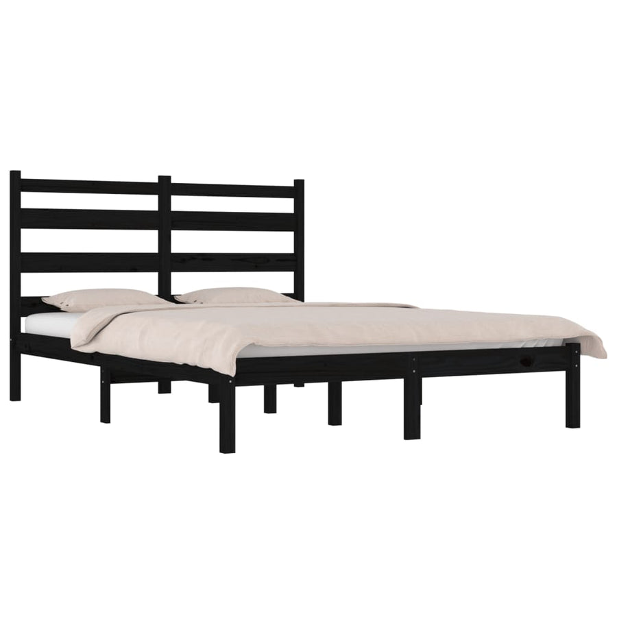 Bedframe Massief Grenenhout 140 x 190 cm Zwart