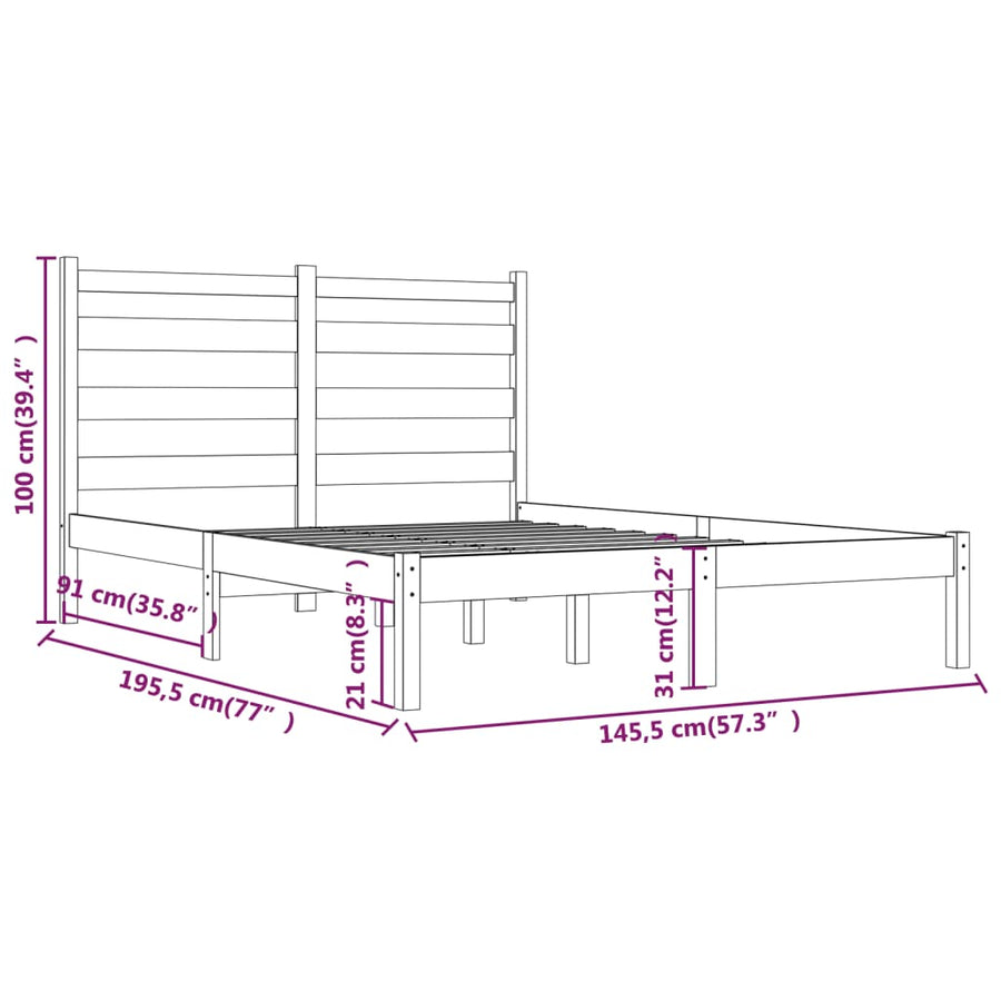 Bedframe Massief Grenenhout 140 x 190 cm Zwart
