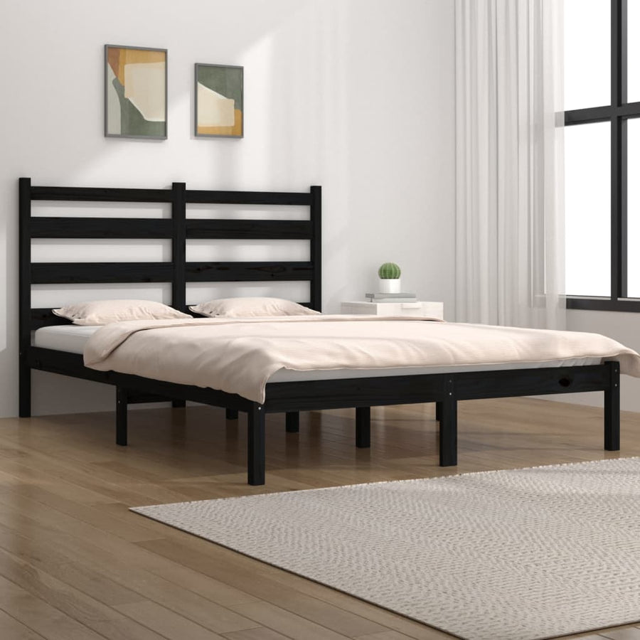 Bedframe Massief Grenenhout 140 x 190 cm Zwart