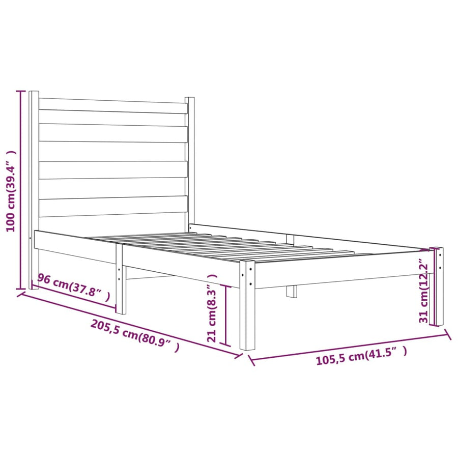 Bedframe Massief Grenenhout 100 x 200 cm Wit