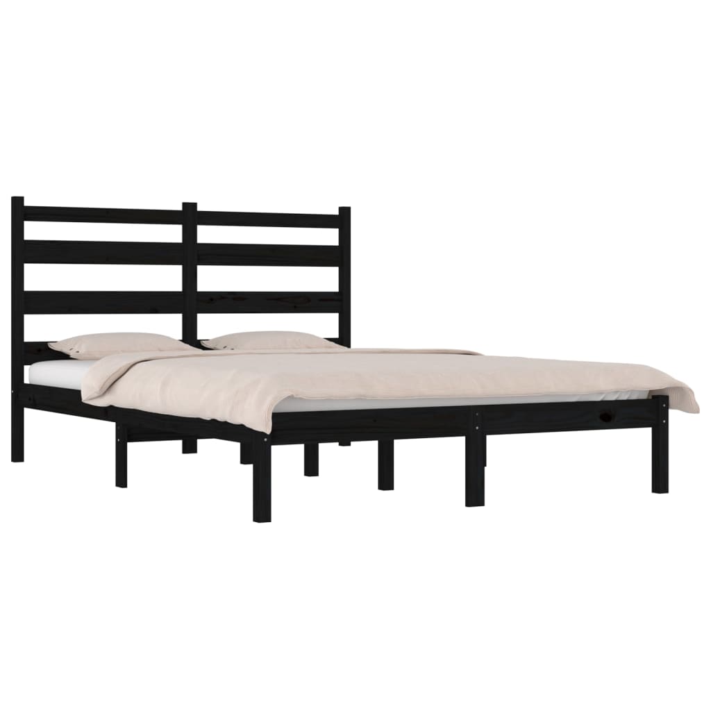 Bedframe Massief Grenenhout 200 x 200 cm Zwart