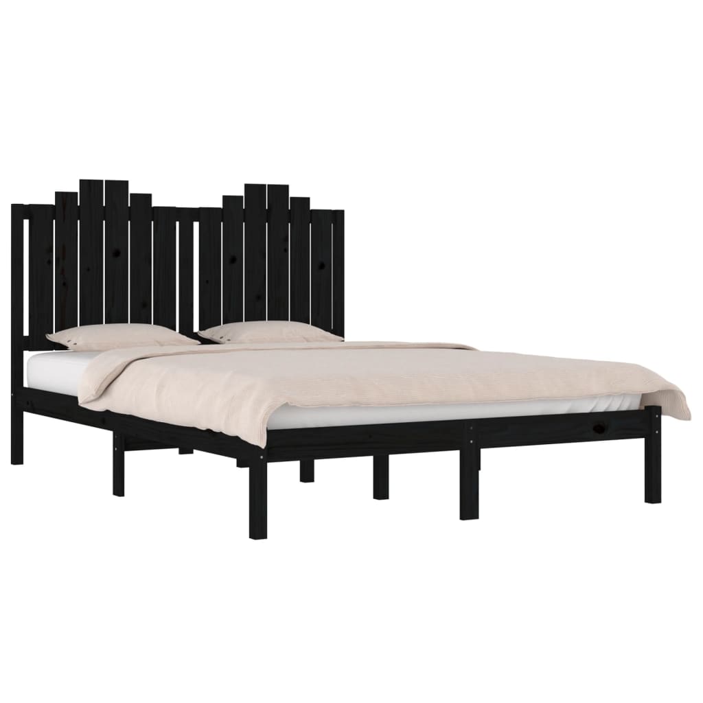 Bedframe Massief Grenenhout 140 x 190 cm Zwart