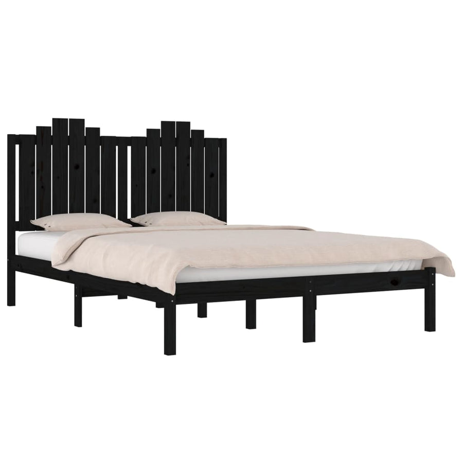 Bedframe Massief Grenenhout 140 x 190 cm Zwart