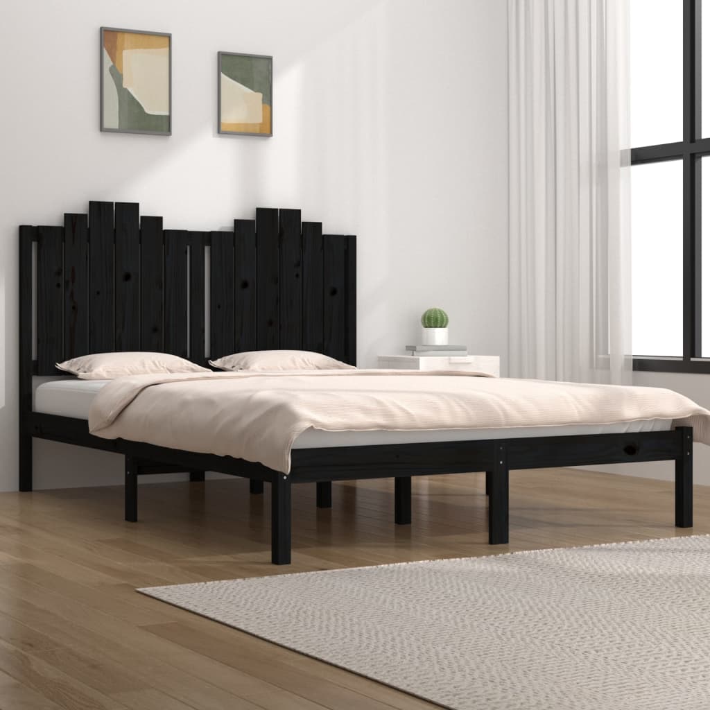 Bedframe Massief Grenenhout 200 x 200 cm Zwart