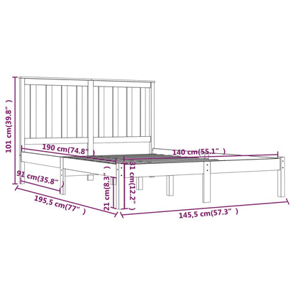 Bedframe Massief Grenenhout 140 x 190 cm Zwart