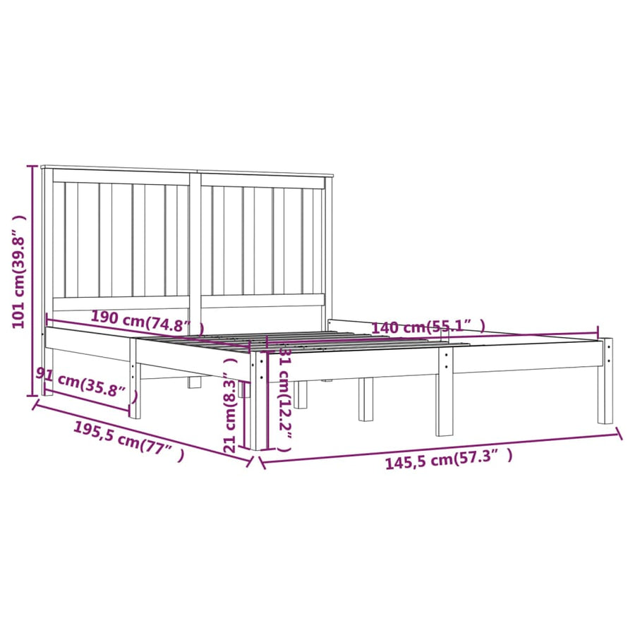Bedframe Massief Grenenhout 140 x 190 cm Zwart