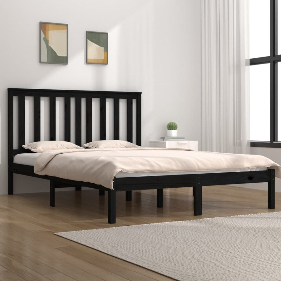Bedframe Massief Grenenhout 140 x 190 cm Zwart