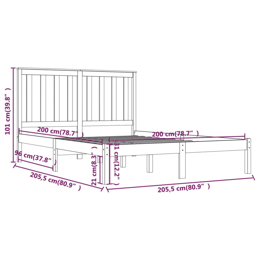 Bedframe Massief Grenenhout 200 x 200 cm Zwart