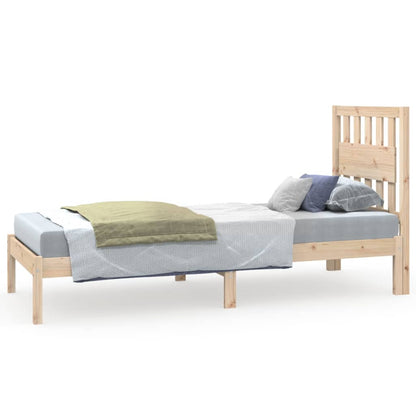 Bedframe Massief Grenenhout Zwart 75 x 190 cm Naturel